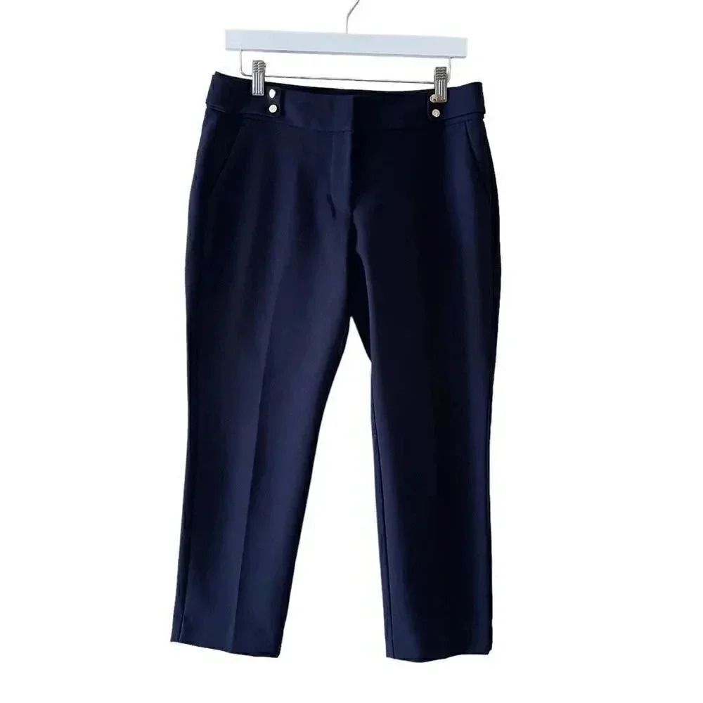Loft Petite Julie Viscose Blend Flat Front Navy Gold Buttons SZ 6P #1589
